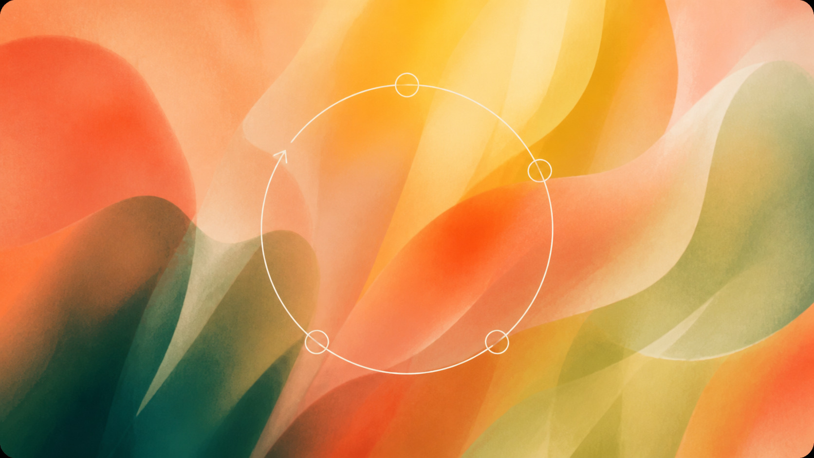 A white circular project path over flowing coral, yellow, and green abstract color